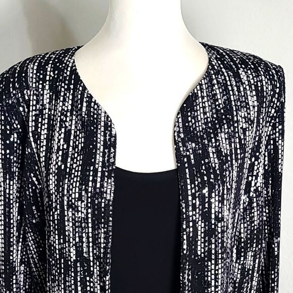 Jessica Howard Black & White Sequin Jacket w/Black Tank Matching Belt Set, Sz 12 - Picture 5 of 10